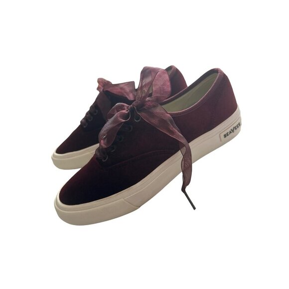 SeaVees Shoes - SeaVees Legend Burgundy Cherry Velvet Sneakers J Crew Ribbon Laces Size 9.5